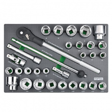 фото анонса Набор головок с трещоткой в ложементе (метр.+дюйм) 3/4" 31ед. TOPTUL GED3108 интернет магазин Metizmarket