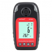 фото анонса Детектор горючих газов + термометр (0-100%LEL, 0-50°C) WINTACT WT8823 интернет магазин Metizmarket
